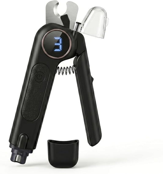 Professional 2-in-1 Dog Nail Clippers and Grinder with LED Light,Heavy Duty HRC-48 Deep-U Blade for Thick Nails, Ultra Quiet Rechargeable Pet Nail Trimmer for Large Dogs & Cats, Black