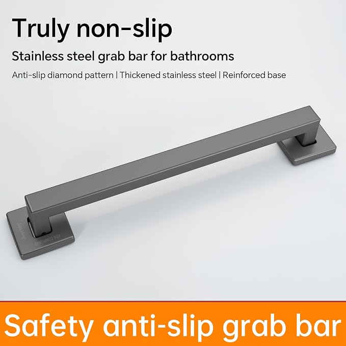 Joyrain ADA Square Grab Bar 16/24/32 Inch - 500lb Capacity Safety Rail for Elderly, Non-Slip Bathroom Handle (Gun Metal, 24 inch)