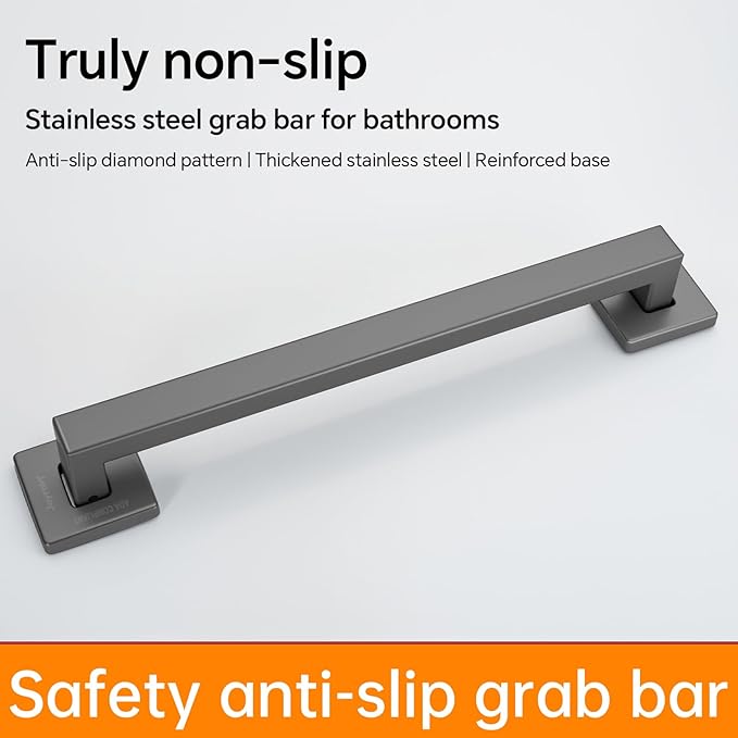 Joyrain ADA Square Grab Bar 16/24/32 Inch - 500lb Capacity Safety Rail for Elderly, Non-Slip Bathroom Handle (Gun Metal, 18 inch)