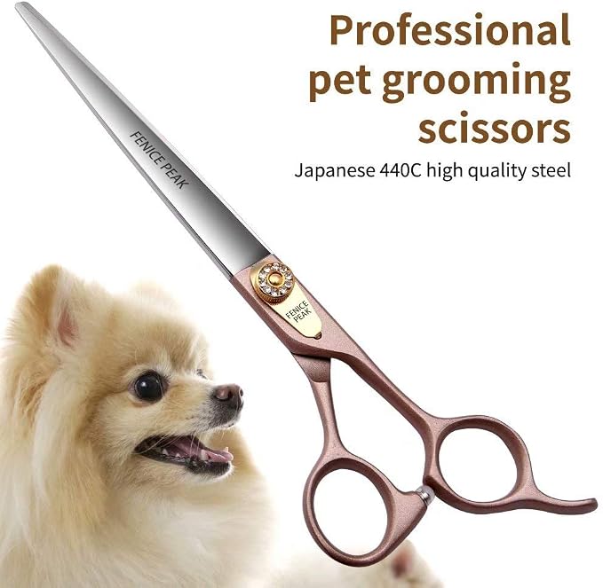 7.5'' Dog Straight Scissors for Grooming 440C Stainless Steel Rose Gold Professional Pet Trimming Scissors Sharp Blades Cutting for Dogs and Cats Shears