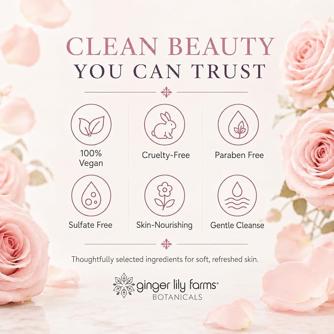 Ginger Lily Farms Botanicals Nourishing Body Wash, 100% Vegan & Cruelty-Free, Whispering Rose Scent, 16.9 Fl Oz