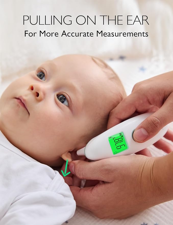Momcozy Non-Contact Forehead and Ear Thermometer, Digital Infrared Thermometer for Adults and Kids, with Child Mode, Fever Alarm Function, Mute and Memory Functions, Fast and Accurate Measurement