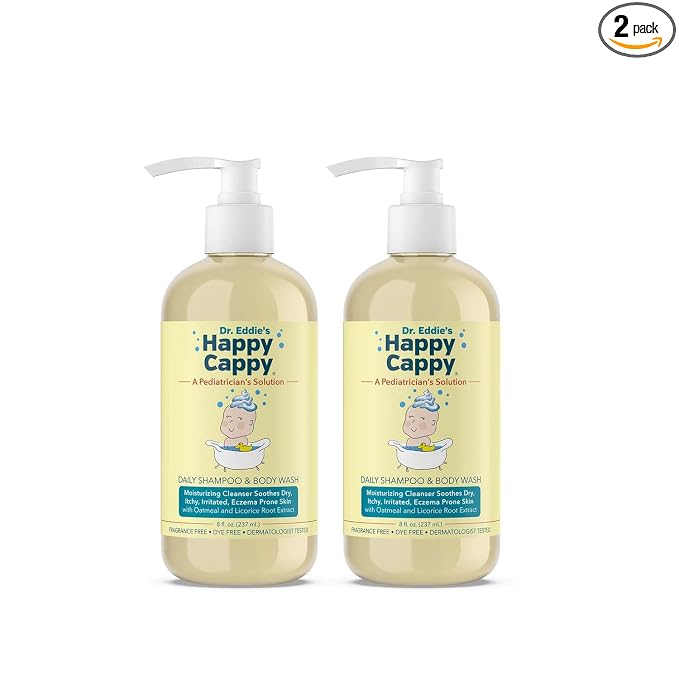 Happy Cappy Baby Shampoo and Body Wash - Eczema Body Wash for Kids & Toddlers, Helps with Dryness, Reduces Itching and Redness, Dermatologist Tested, Fragrance Free - 8 Fl Oz (Pack of 2)