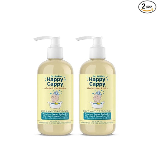 Happy Cappy Baby Shampoo and Body Wash - Eczema Body Wash for Kids & Toddlers, Helps with Dryness, Reduces Itching and Redness, Dermatologist Tested, Fragrance Free - 8 Fl Oz (Pack of 2)