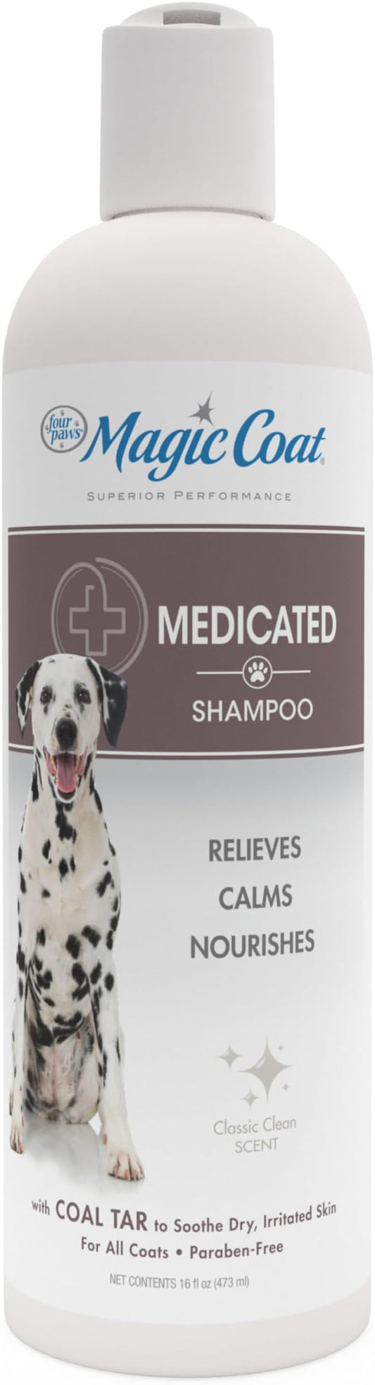 Four Paws Magic Coat Medicated Shampoo for Dogs with Coal Tar, Moisturizing Dog Wash for Itchy Dry Skin, Dog Grooming, Classic Clean Scent, 16 Ounce