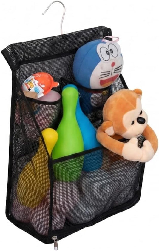 ALYER Hanging Mesh Bath Toy Organizer Bag,Large Shower Storage Caddy with Durable Hanger (Black)