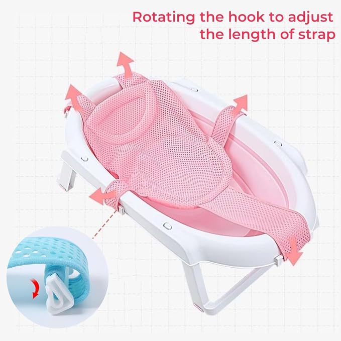Baby Bath Seat Mat Infant Bathing Support Mat with Five Safety Support Corner Adjustable Antiskid Bath Net Cushion Baby Shower Net Pad Comfortable Baby Bathtub Sling