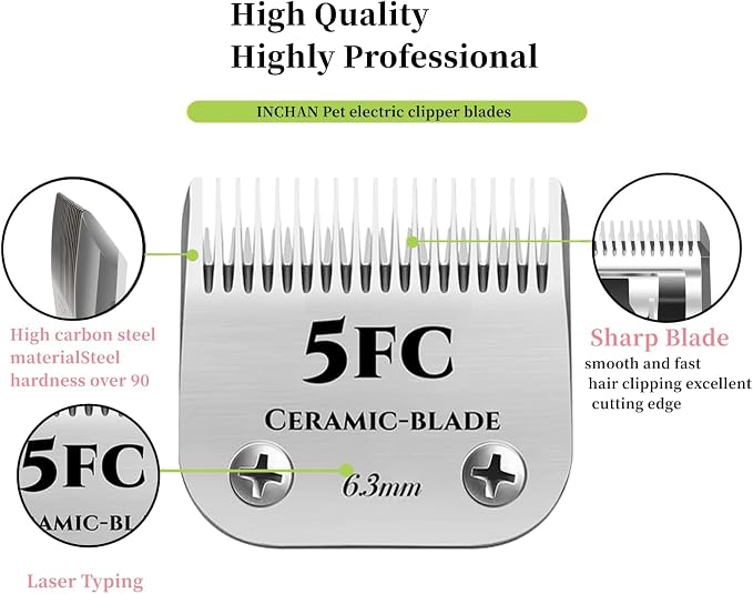 for Andis 5FC Blades Dog Grooming Blades Compatible with Oster A5,Wahl km10 Dog Clippers for Animal Dog Cat Horse,Stainless-Steel Blade