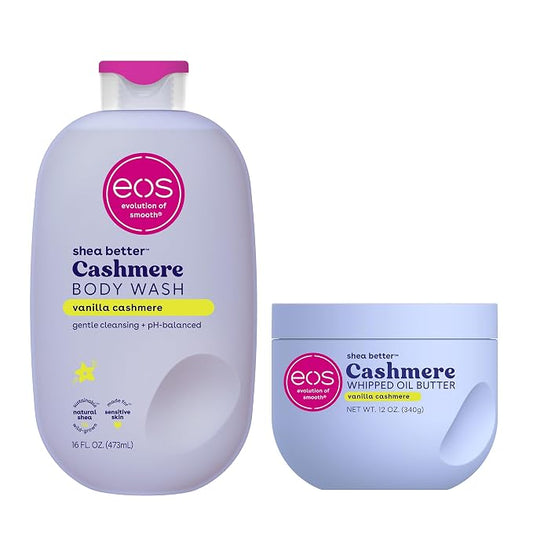 Bundle of eos Cashmere Body Wash – Vanilla Cashmere, Moisturizing Body Wash, 16 fl oz + Cashmere Whipped Oil Body Butter, Vanilla Cashmere, Rich Formula and Deep Hydration, Body Care, 10 oz