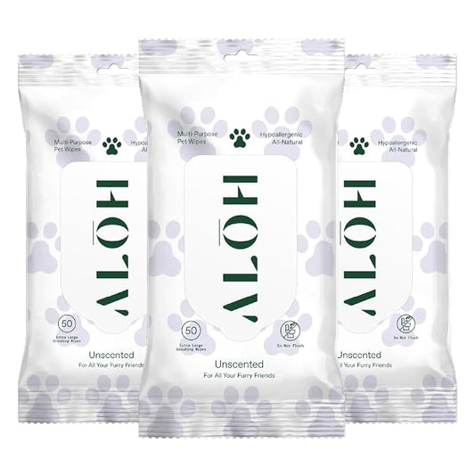 ALŌH Hypoallergenic | All-Natural | Multi-Purpose Pet Wipes, Unscented 50ct Wipes | 3 Pack of 50ct Wipes (150 Wipes)