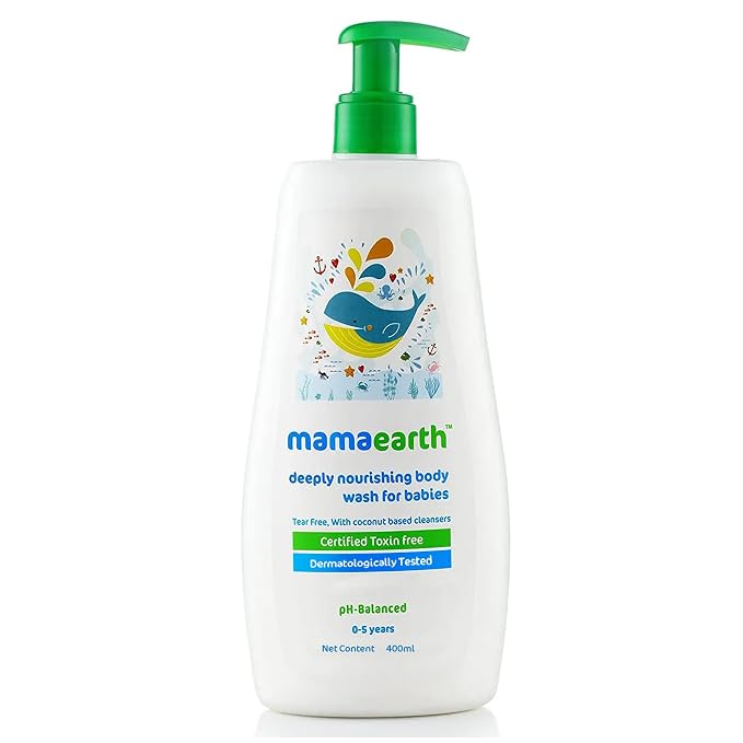 Mamaearth Deeply Nourishing Baby Body Wash | Tear Free Formula with Natural Cleansers | Hydrating Coconut & Jojoba Oil | Moisturizes Delicate Skin of Babies | 13.53 Fl Oz (400ml) | Baby body wash formulated with coconut and jojoba oil.