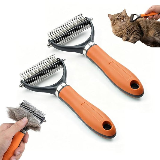 Dual-Sided Pet Grooming Comb for Dogs & Cats, 2026 New 2‑in‑1 Professional Pet Grooming Brush Deshedding Dog Brush, Dematting Comb Undercoat Rake for Dogs Long Haired Pet Grooming Tool (1, Orange)