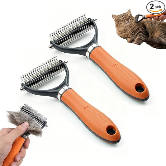 Dual-Sided Pet Grooming Comb for Dogs & Cats, 2026 New 2‑in‑1 Professional Pet Grooming Brush Deshedding Dog Brush, Dematting Comb Undercoat Rake for Dogs Long Haired Pet Grooming Tool (2, Orange)