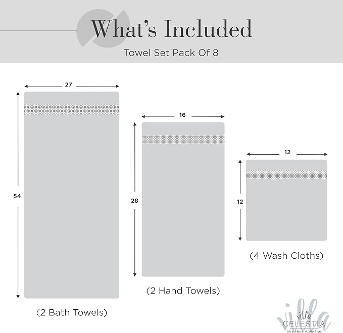 8-Piece 100% Cotton Towel Set, 2 Bath Towels, 2 Hand Towels, 4 Wash Cloth, Quick-Dry, White
