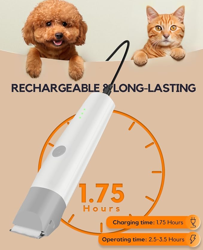 4 in 1 Rechargeable Dog Clippers Grooming Kit with 2 Speeds and Low Noise | Quiet Cordless Dog Hair Trimmer for Paw Nail Grinder, Cat Grooming Clippers for Trimming Hair on Paw Eye Ear Face (Gray)