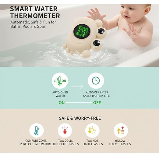 Haofy Baby Bath Thermometer IP67 for Kids Infant Toddler Pool with Auto Power Off Temperature Alert Bathtub Water Thermometer for Accurate Readings Baby Bath Essentials (Beige)