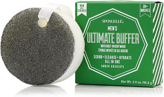 SPONGELLÉ Men's Ultimate Buffer, Amber Absolute | 20+ Washes | Body Wash Infused Exfoliating Body Scrubber | Loofah Sponge For Men | Gift for Father's Day, Vegan, Dermatologist-Tested, Made in USA