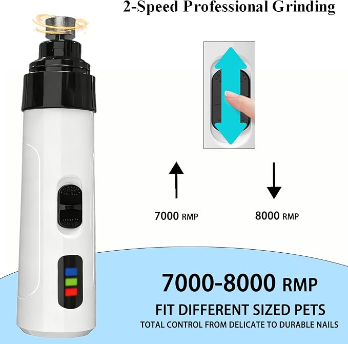 Silent Groom Pro Nail Grinder - Silent Groom Pro for Dogs Nails, Dog Nail Grinder with 2 Speeds, LED Light & 2000mAh Battery, Quiet Nail Grinder for Dogs for Small Medium Large Pets
