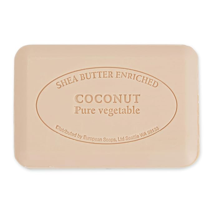 Pre de Provence Artisanal Soap Bar, Enriched with Organic Shea Butter, Natural French Skincare, Quad Milled for Rich Smooth Lather, 8.8 Ounce, Coconut