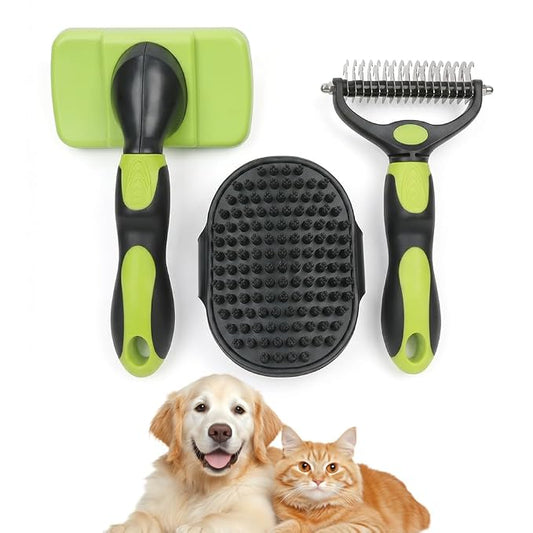 Double-Sided Dematting Comb for Dogs and Cats, Hurtless Shedding Deshedding Undercoat Rake, Portable Pet Grooming Brush Pet Grooming Tool (Green)