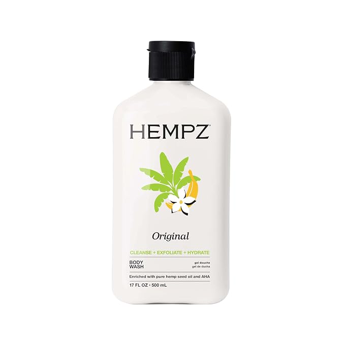 Hempz Body Wash - Original Floral & Banana - Hydrating for Sensitive Skin, Scented, Exfoliating with Shea Butter, Pure Hemp Seed Oil, and Algae for Sensitive Skin - 17 fl oz