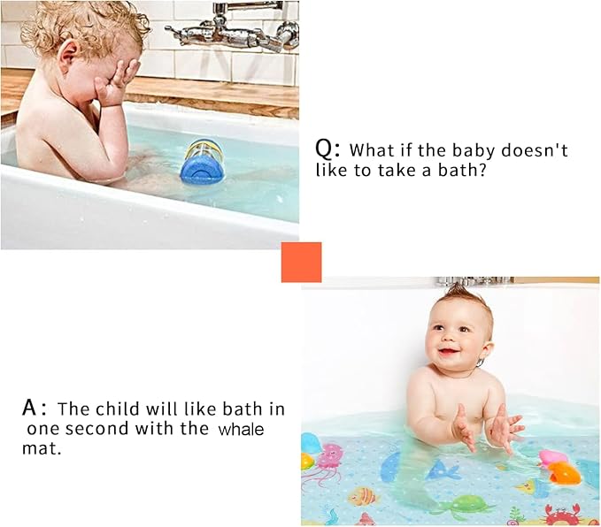 Secopad Bath Mat for Tub Non Slip, Machine Washable Anti-Slip Cartoon Baby Bathtub Shower Mat with Drain Holes and Suction Cups for Toddler & Kids, 40 Inch x 16 Inch-Rectangular, Little Whale