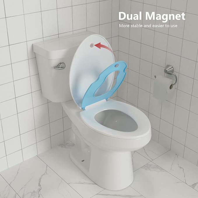Garvee Toilet Seat with Potty Training Seat Built-In, Elongated Fit, Soft Close Lid, Slow Close Noiseless Design, American Standard Compatible,White and Blue