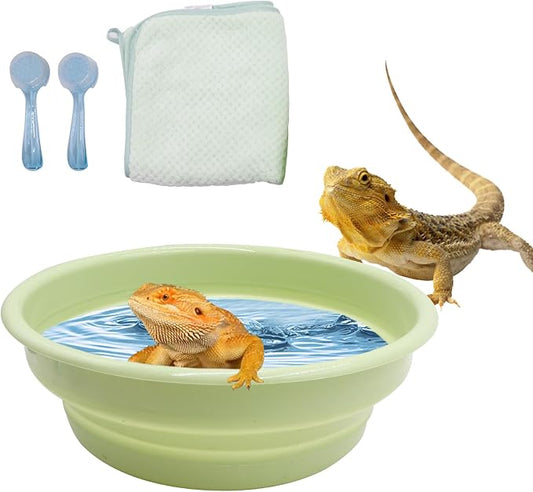 Bearded Dragon Accessories, Bearded Dragon Pool with 2 Bath Brushes and 1 Towel, Reptile Bath Tub, Reptile Swimming Pool for Lizard, Geckos, Tortoises