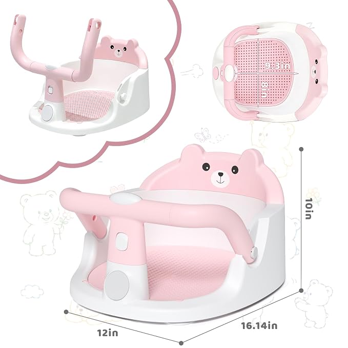 Baby Bath Seat for Babies 6 Months & up Non-Slip Toddler Bath Seats for Sitting Up Infant Bathtub Chair with Suction Cups and Soft Cushion for Baby Shower Tub Seat, Pink