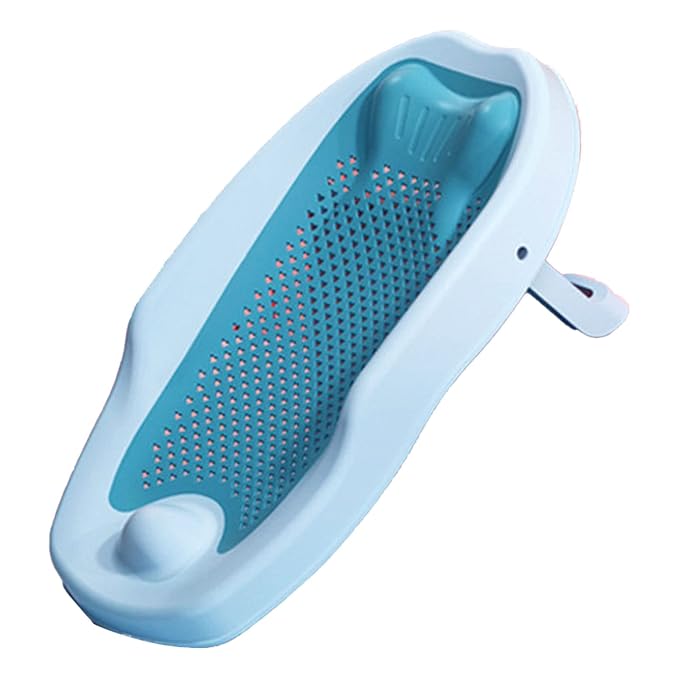 Baby Bath Support Seat Non Slip Infant Shower Tub Soft Mesh Bathtub Cushion for Newborns Toddlers Safe Comfortable Bathing Blue PP TPE Material Bathtub Reticulation Design