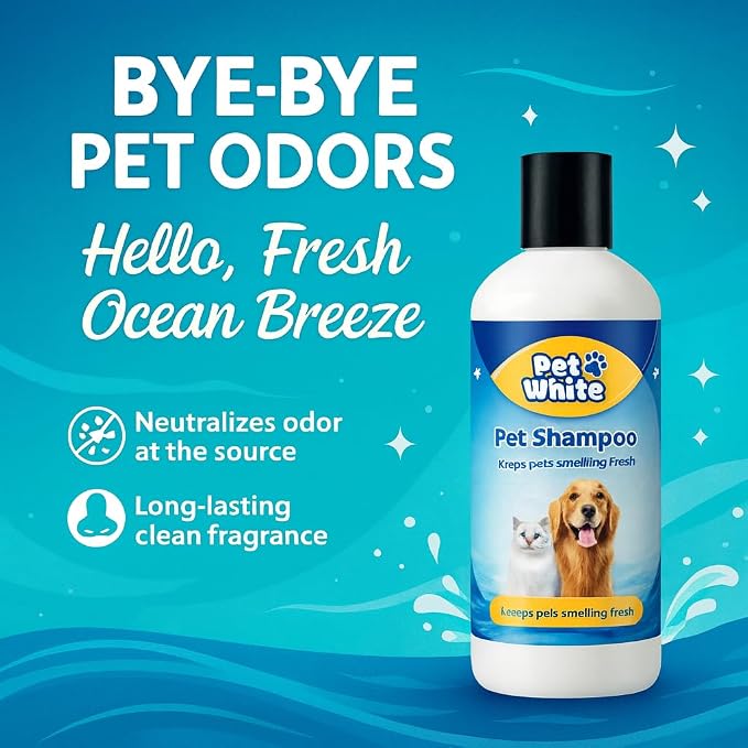 Pet White Dog Shampoo, Ocean Scent, Deodorizing & Nourishing Formula for Dogs & Cats, 16.9 Fl Oz