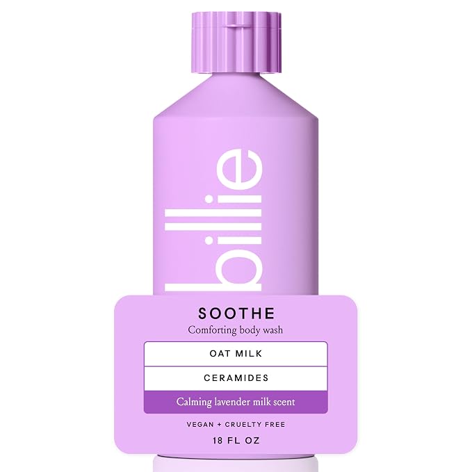 Billie Soothe Comforting Womens Body Wash, 18 fl oz, Calming Lavender Milk Scent, Vegan, Cruelty Free