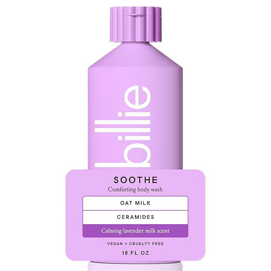 Billie Soothe Comforting Womens Body Wash, 18 fl oz, Calming Lavender Milk Scent, Vegan, Cruelty Free