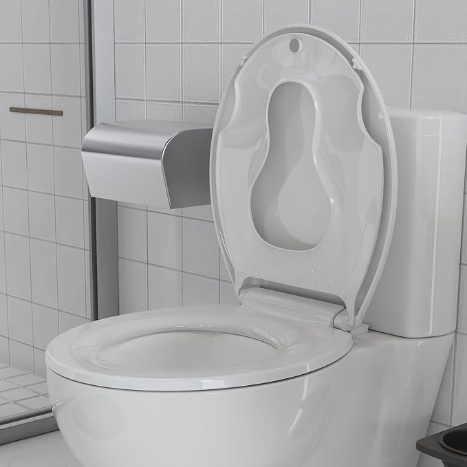 17” Round Toilet Seat with Built-in Toddler Seat for Easy Potty Training, Baby Toilet lid 2 in 1, Easy Install and Clean, PP Material Safe and No Loosen, Perfect for Both Adults&Children, White(2pcs)