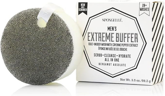Spongellé Men's Extreme Buffer, Bergamot Absolute | 20+ Washes | Body Wash Infused Exfoliating Body Scrubber | Loofah Sponge For Men | Gift for Father's Day, Vegan, Dermatologist-Tested, Made in USA