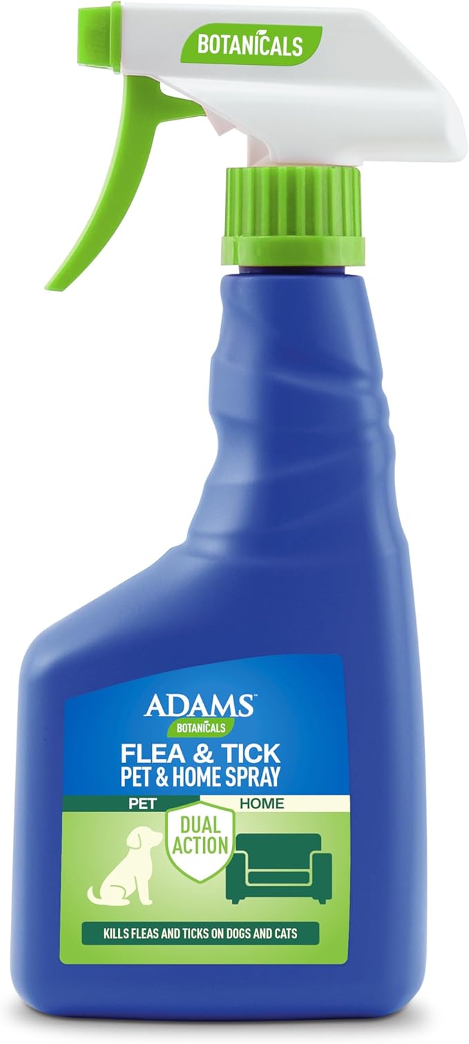 ADAMS Botanicals Flea & Tick Pet & Home Spray, Flea and Tick Spray for Dogs, Cats, Puppies, & Kittens, Indoor Home Treatment, Kills on Pet Bedding and Furniture, 16 Oz