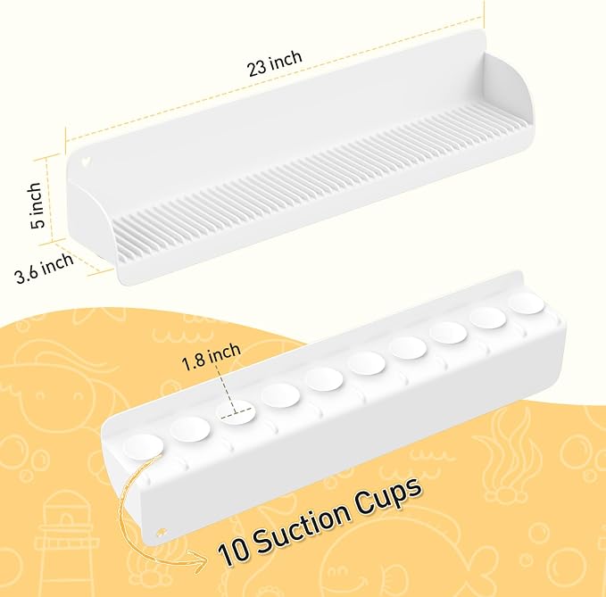 AGPTEK 24 Inch Bathtub Splash Guard with 10 Suction Cups, Silicone Tub Water Splash Guard for Bathtub, Bath Toy Tray Holder Play Shelf for Kids, Universal for Bathroom, Kitchen Sink (White) | Silicone Tub Water Splash Guard for Bathtub, Bath Toy Tray H...