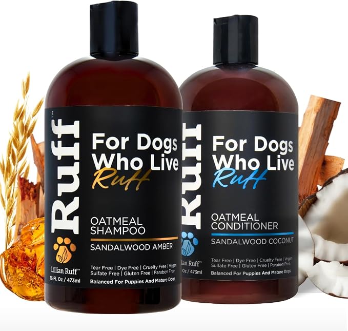 Ruff by Lillian Ruff Oatmeal Dog Shampoo & Conditioner with Aloe & Coconut Oil | Relieves Itching & Hot Spots | Moisturizing & Deodorizing | Safe for Puppies | USA Made