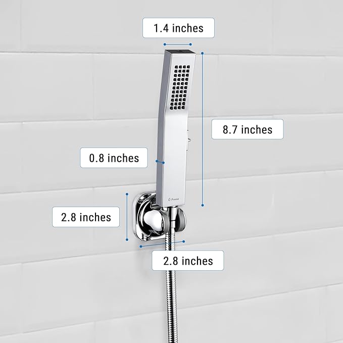 G-Promise All Metal Handheld Shower Head Built-in Power Wash Mode, with 70 Inch Stainless Steel Shower Hose Extra Long and Dual Purpose Hand held Holder, Side Push Button, Chrome