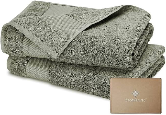 BIOWEAVES 100% Organic Cotton Bath Sheet Set of 2 | Soft Oversized Bath Towels | 700 GSM Premium Bath Towel Sheet Set GOTS Certified - Sage