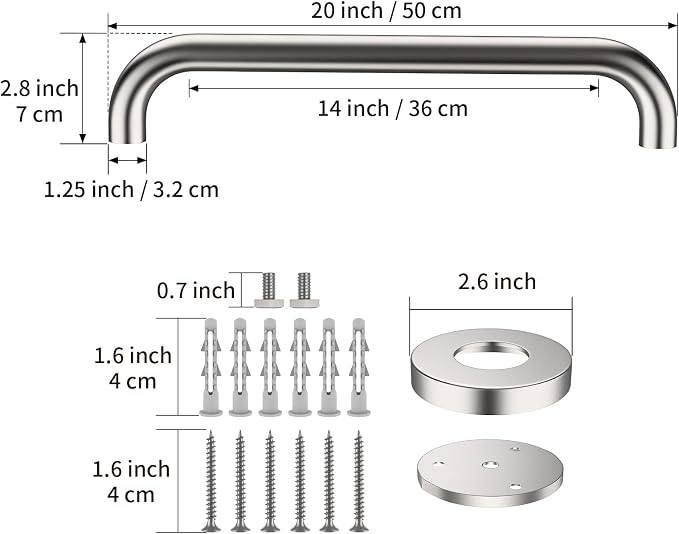 2 Pack 20 Inch Bathroom Grab Bar, ZUEXT Brushed Nickel Shower Grab Bar, Stainless Steel Safety Handrail for Toilet Shower Bathtub, Wall Mounted Handicap Support Bar for Seniors Elderly(1.25" Diameter)