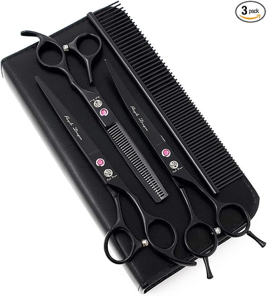 Purple Dragon 7.0 inch Rhinestone Decoration 3PCS Pet Grooming Scissors Dog Hair Cutting & Thinning Shears Set