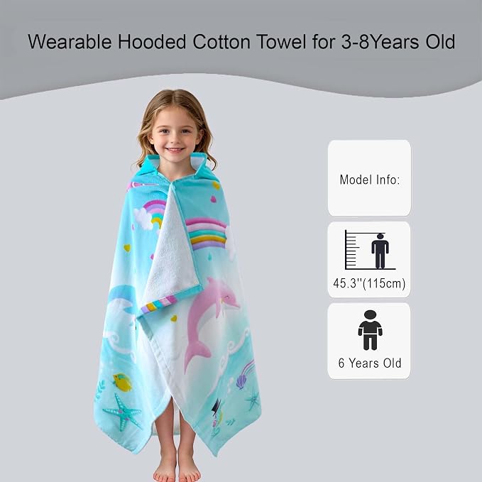 VOOVA & MOVAS Kids Hooded Beach Towels (3-8Years, 30''X50) | 100% Cotton | Large Soft Thick Absorbent Wrap Blanket | Ideal for Beach, Pool, Bath | Pink Whale