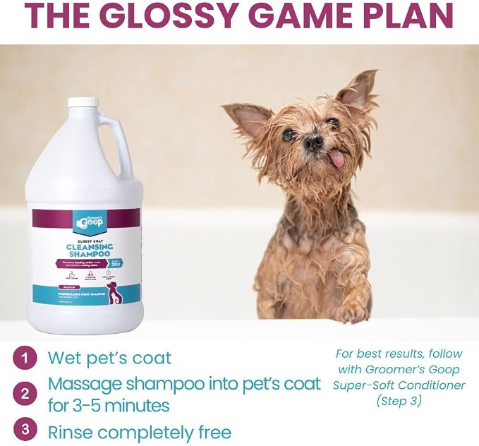 Groomer’s Goop Glossy Coat Cleansing Pet Shampoo - Deep Cleansing Formula Enhances Shine & Luster in Dog & Cat Coats, Moisturizes Skin, Rich Lather - 1 Gallon