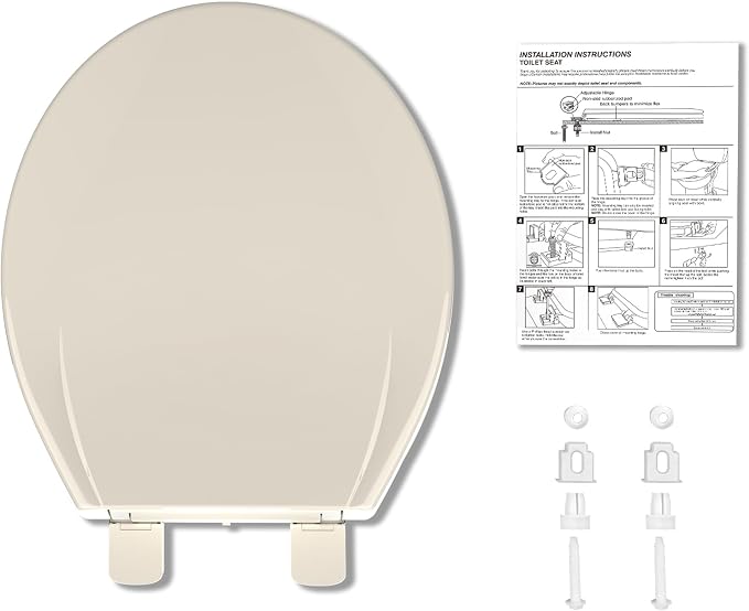 Round Toilet Seat, Soft Close Noiseless Lid, Slow Close Anti-Slam Design, American Standard Compatible,Almond
