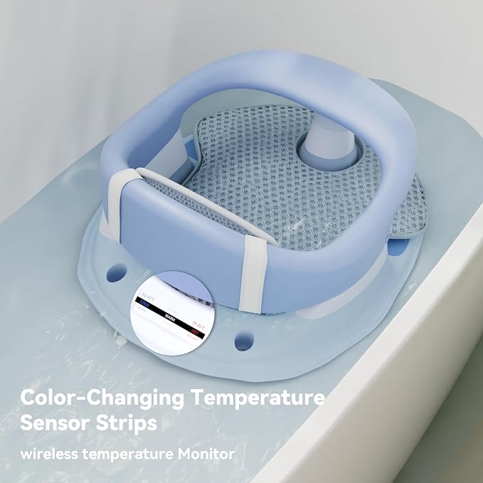 Baby Bath Seat for Babies 6 Months & Up - 360° Protection Bath Seats for Babies Sitting Up | Baby Bath Chair with Temperature Alert & Cushion | Toddler Bath Seat Newborn Infants Baby Bathtub Seat