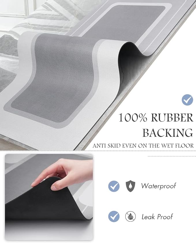 MontVoo-Bath Mat Rug Runner Long Bathroom Mat Non Slip Super Absorbent Stain Resistant Quick Dry Thin Bathroom Rug Fit Under Door-Bath Mats for Bathroom Floor Bathtub Vanity-Bathmat 17"x50" Grey