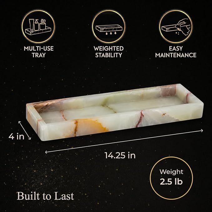 Bey-Berk International Green Onyx Marble Bath Tray, White & Tan