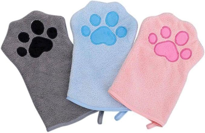 Quick Drying Pet Glove Towel with Hanging Grip Ideal for Dog Bath Comfort Easy and Water Absorption