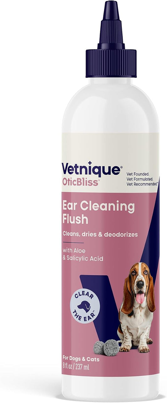 Vetnique Oticbliss Cat & Dog Ear Cleaner & Drying Flush for Wax & Odor | Dog Ear Wash & Drying Solution, Ear Wax Remover & Cleaner for Cats & Dogs, Aloe Soothes Itchy Ears After Swim, Bath & Groom